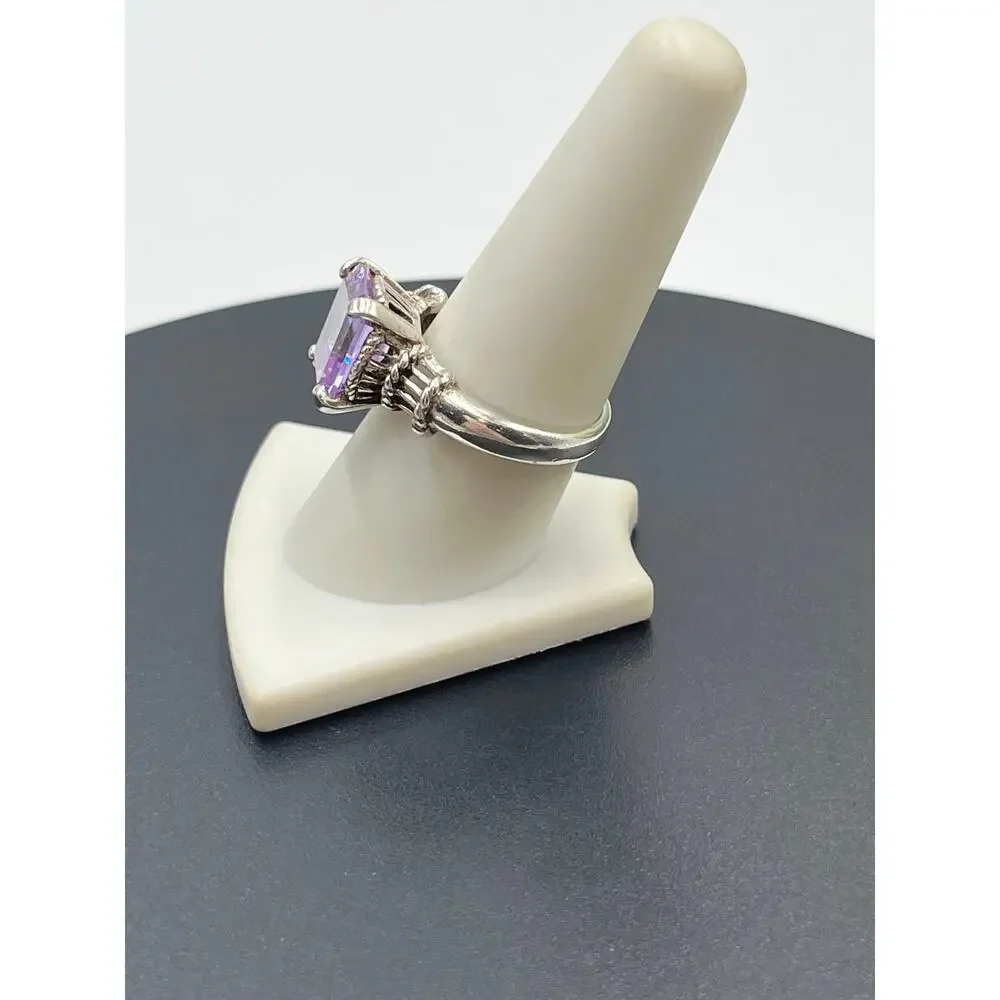 Designer 925 Sterling Silver Large Rectangle Cut‎ Purple Blue Prong CZ Ring Sz 9